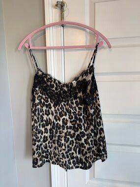 bp Leopard Print Lace-Trim Cami Top - Black & Tan